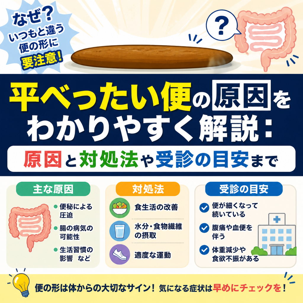 平べったい便の原因をわかりやすく解説：原因と対処法や受診の目安まで
